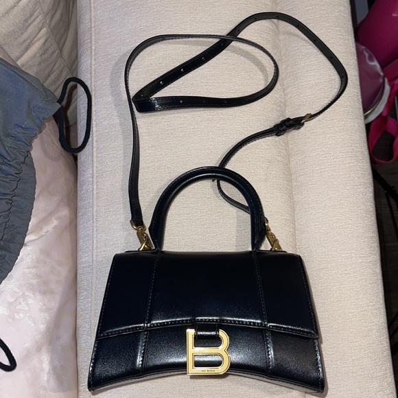 BALENCIAGA Hourglass XS Black Leather Bronze Hardware - Picture 1 of 8